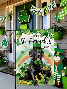 1pc St. Patrick's Day Clover Garden Flag, Double-Sided 30x45cm, Outdoor Small Welcome Green Clover Holiday Yard Flag - Green Hat Dog - View 2