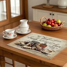 4pcs/6pcs Inspirational Placemats - Washable Polyester With Bible Verses & Croissant Coffee Food Designs | Suitable For Dining Table, Kitchen Decor, Parties And End Tables | Rectangular Shape - Nhiều màu - Xem 8