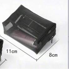 1/2/3pcs Set Black Minimalist Nylon Mesh Makeup Bag, Large Capacity Travel Makeup Organizer Box, Transparent Essential Cosmetic Storage Zipper Pouch, Nail Bag, Makeup Bag, Toiletry Bag, Desktop Organizer - Black - View 10