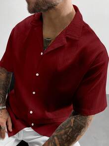 Áo sơ mi nam tay ngắn kiểu retro GloMan bằng vải lanh, dáng rộng thoải mái, thích hợp mặc đi biển, lý tưởng cho kỳ nghỉ hè, quà tặng Ngày của Cha, màu trắng. - Đỏ - Xem 7