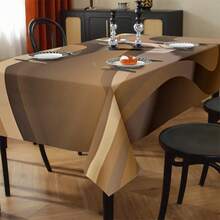 Square Machine- Polyester Tablecloth - Elegant Brown Curved Pattern, Durable & Easy-Clean For Picnics, Camping, Weddings, Parties, Retro Home Decor, Outdoor Table Cloth, Wedding Table Decoration, Sophisticated Design, Smooth Finish - 彩色 - 查看 4