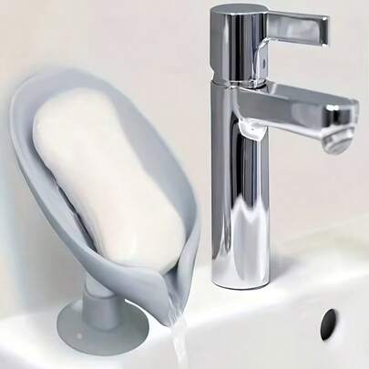 1pc Leaf Shaped Soap Dish, Shower Soap Holder, Bathroom Soap Box, Sponge Tray, Drainage Soap Dish, Bathroom Storage