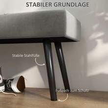 Upholstered Bench, Velvet Look, Seat, Bed Bench, Entryway Bench, X Pattern, Up To 120 Kg, Grey, 100 X 36 X 45 Cm, For Bedroom - Grey - View 5