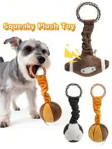 1pc Dog Rope Knot Expandable Plush Ball Squeaky Toy, Built-In Sound Device, Pressure Activated Squeaker, Interactive Tug Of War, Fetch & Chew Toy For Medium/Small Dogs, Dental Care & Stress Relief - Multicolor - View 2