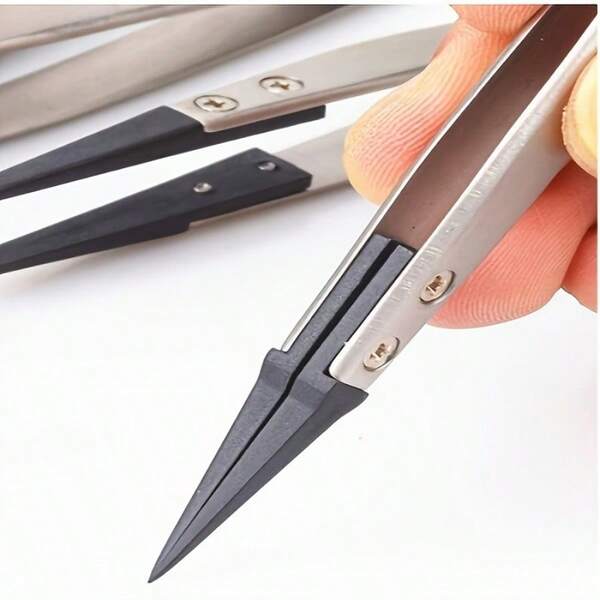 1/2pcs ESD Anti-Static Precision Tweezers, Anti-Static Tip, Heavy-Duty Metal Structure, Suitable For Electronics, Jewelry Making And Handicrafts