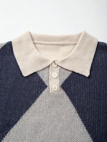 Áo thun nam tay ngắn cổ polo dáng rộng, họa tiết hình thoi cổ điển, chất liệu dệt kim nhẹ, màu xám nhạt, thích hợp cho mùa xuân/hè. - Màu Xám nhạt - Xem 4