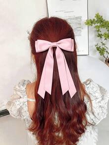 3 件装大号缎带蝴蝶结发夹，适合女士和女孩，长款丝带蝴蝶结发夹，法式丝滑大号发饰，芭蕾舞风格发夹，适合婚礼、派对和日常佩戴（红色、粉色、白色），爪夹，头饰，发卡 - 彩色 - 查看 5