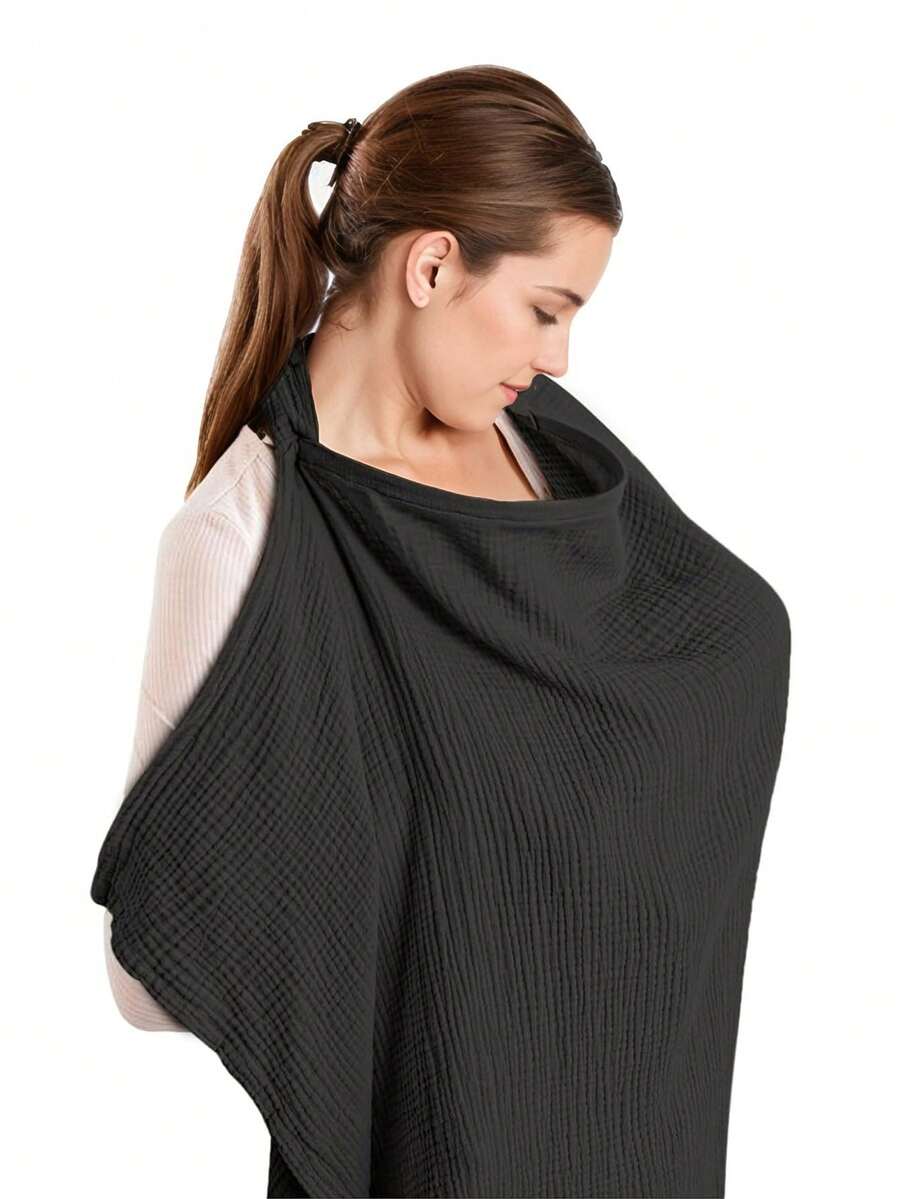 1pc Outdoor Nursing Cover Scarf, Breathable Soft Fabric Breastfeeding Shawl, 360° All-Round Coverage, With Mesh Layer For Privacy, Suitable For Stroller, Coffee/Beige