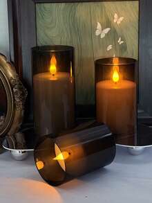 3pcs/Set 3D Flame Flickering Flameless Candles, Battery Operated Realistic Candle Light, With Timer Remote Control, Suitable For Christmas, Halloween, Valentine's Day, Dining Table, Wedding, Party, Gift - Black 3D LED Beads - View 6