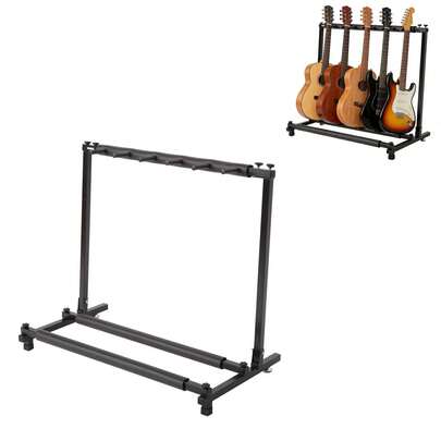 Triple Folding Multiple Guitar Holder Rack Stand Black