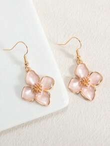 一对时尚、优雅、奢华、甜美、简约、百搭的珐琅四瓣、五叶、六叶雏菊耳环，颜色有粉色、白色、洋红色、橙色、紫色、红色、绿色可选，适合春夏日常及节日佩戴。 - 粉色 - 查看 2