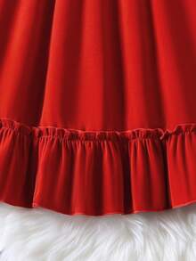 Girls' Fashionable Elegant Off-Shoulder Round Neck Ruffle Hem Mid-Length Dress - Red - View 11