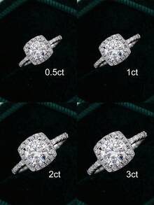 1pc 0.5ct-3ct Square Moissanite 925 Sterling Silver Luxury Engagement Ring, Promise Ring, Anniversary Ring, Jewelry Gift For Women, Valentine's Day Gift - Silver - View 3