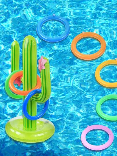 1件装仙人掌套圈游戏套装，夏季泳池游戏，仙人掌主题派对用品及装饰，适用于海滩、泳池，可作为礼物赠送