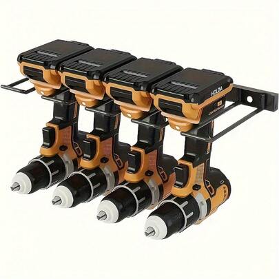 1層電動工具収納ラック1個| ドリルホルダー壁掛け、粉体塗装鉄製収納ラック、ガレージツールディスプレイオーガナイザー、溝付き棚付き