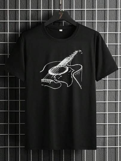 Grafiska T-shirts Dam Manfinity Homme Herr Musikinstrument Grafisk Kortärmad Casual T-shirt, För Utelivet Herr Sommar Casual 180g Ren Bomull T-shirt Mönstrad Tryckt Kortärmad Topp T-shirt