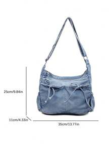 休闲简约轻便女士斜挎包，独特褶皱设计搭配蝴蝶结装饰，大容量，方便通勤，适合上学、上班，也可作为女士单肩包使用。 - 藍色 - 查看 5