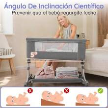 cunas para bebésYPZG Cuna para Bebé Colecho para Bebé 8 Posiciones de Altura Ajustables con Mosquitera Colchón Cambiador Cesta de Almacenamiento Almohadilla Refrescante Ruedas Giratorias de 360° - gris - Ver 5