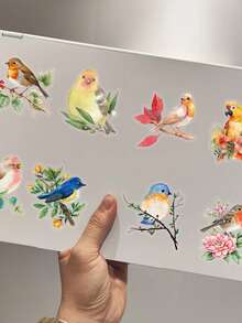 50/150/250/500张水彩鸟涂鸦贴纸，适用于装饰日记本、手账、剪贴簿、计划本、笔记本、笔记本电脑、手机、平板电脑、吉他等。 - 花鳥 - 查看 4