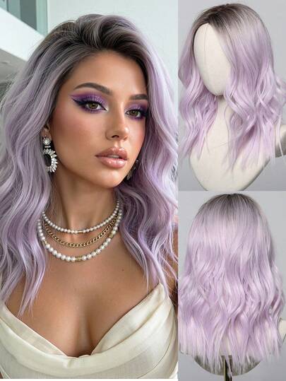 20" Lavender Wavy Bob Wig, Women - Shoulder Length, Middle Part, Heat Resistant Synthetic Fiber, Natural Look, Blonde Wig, Essential For Beauty Events, Suitable For Beginners, High Quality, Women's Wig, Versatile Use For Daily, Party, Cosplay, Holiday, Music Festival And More, Elegant & Fashionable