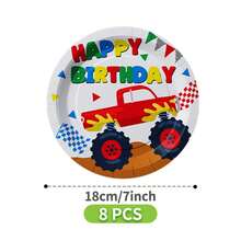 Monster Truck Disposable Plate, Napkin, Cup Set, Plates, Napkins And Cups Party Supplies, Serves 8 Guests, Disposable Paper Plates Party Tableware Suitable For Birthday, Wedding, Theme Party, Family Picnic - Multicolor - View 6