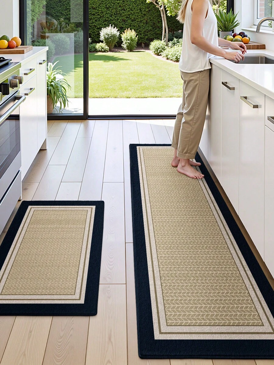 Thảm trải sàn dài kiểu dáng tối giản hiện đại, thảm lót sàn nhà bếp viền tương phản sang trọng, phù hợp cho phòng tắm, nhà bếp, ngoài trời, trong nhà, hành lang, phòng ngủ, phòng khách, có thể giặt máy. - A - Xem 1