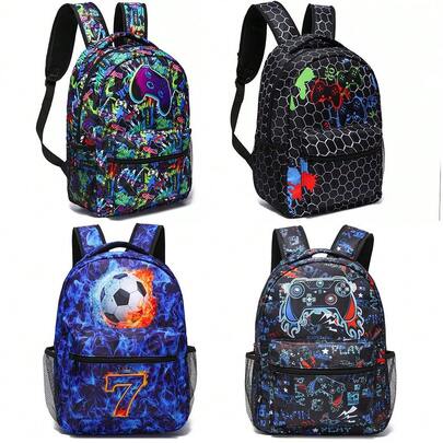 حقيبة ظهر مدرسية للأولاد - حقيبة ظهر لاعبي الألعاب الإلكترونية للأطفال والمراهقين، للمدرسة الابتدائية والمتوسطة - حقائب ظهر للأولاد من عمر 6 إلى 18 سنة، حقيبة كتب بحجم 16 بوصة للألعاب الإلكترونية والسفر