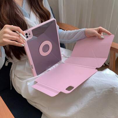 Ốp bảo vệ máy tính bảng 3 trong 1 tối giản, màu trơn, có nam châm, dễ thương, tương thích với Apple iPad thế hệ thứ 11, iPad Pro phiên bản mới 2025, iPad thế hệ thứ 10, iPad Air 7/6, 11 inch, có khe cắm bút cảm ứng, chống cong vênh, ốp bảo vệ máy tính bảng thời trang dành cho nữ.