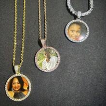 (Customized Product) Customized Small Circular Photo Frame For Boys, Customized Photo Pendant With Full Diamond  Copper Jewelry, Customized Unique Necklace - 彩色 - 查看 7