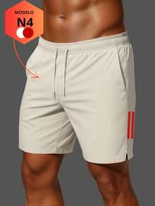 Men's Dry Fit Bermuda Shorts With Elastane - Stretchy Bermuda Shorts With Quick-Drying Fabric - Ideal For Gym, Running, And Diving. - 白色和紅色 - 查看 8