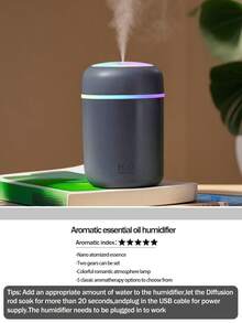 1pc 300ml Colorful Humidifier, USB Powered, With Cool Mist And Bright Ambient Light, 2 Working Modes, Auto Shut-Off, Quiet Mist, Electric Air Humidifier, Bedroom Decor Gift, Home Air Freshener, Suitable For Room Decor, Office, Living Room, Desk, Car, An Ideal Gift For Her, For Daily Air Humidifying, Refilling And Anti-Drying - 多色 - 查看 18