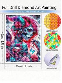Gothic Skull Girl 5D Diamond Painting Kits For Adults, Diamond Art Diamond Painting Full Drill Crystal Rhinestone Embroidery Craft Kits For Home Wall Decor Gifts - Multicolor - View 9