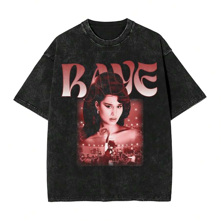RAYE Where The  Is My Husband T Shirt Hip Hop Washed Oversize T-Shirts Vintage Men Women Streetwear Summer Tee Shirt - 黑色 - 查看 1