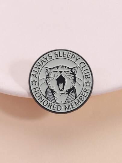 1 st. Sarkastisk humor sömnig temamärke, vintage gäspande kattdesign "Forever Sleepy Club" sloganmärke, lämplig för ungdomar som dagligt tillbehör och stresslindring