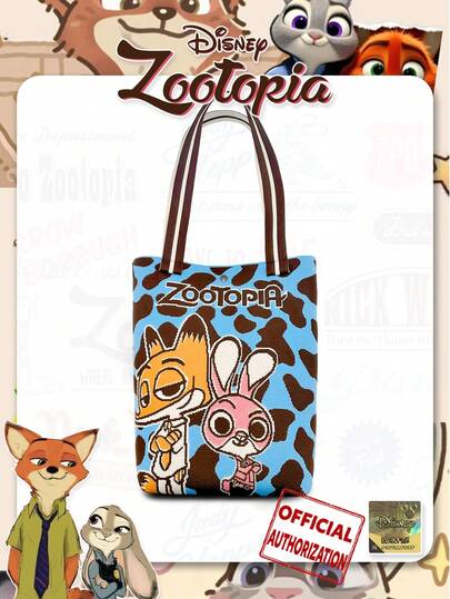 Disney 卡通尼克和朱迪图案按扣单肩包，可折叠轻便手提包，适合日常购物、外出、聚会、情人节礼物