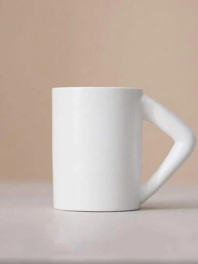 1pc Creative V-Shaped Handle Mug, Suitable For Home Use Coffee Cup, Cute Ceramic Water Cup For Girls, Romantic Couple Coffee Cup, Breakfast Cup, Milk Cup, Afternoon Tea Cup