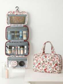 1件复古花纹挂钩手提可折叠大容量化妆包洗漱收纳袋防水化妆包便携式化妆包四层洗漱包旅行必备邮轮必备宿舍必备洗漱包旅行洗漱包洗脸袋淋浴袋女士防水收纳袋女士旅行必备邮轮必备度假必备旅行用品 - 彩色 - 查看 1