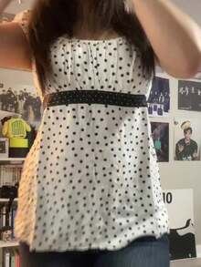 Tops De Mujeres For Going Out Cap Short Sleeve Scoop Neck Tees Dots Print  Pelpum Top Shirt Harajuku Vintage Clothes Y2K Loungewear - 白色 - 查看 3