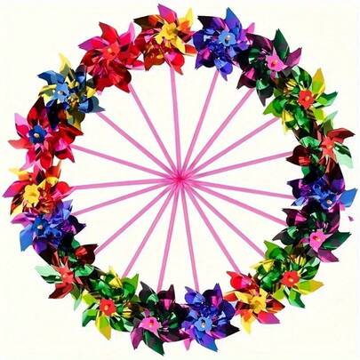 20pcs Colorful Plastic Rainbow Pinwheels | Easy To Assemble, Suitable For Garden, Lawn, Party, Holiday, Flower Pot Decor, Retro Style, No Battery Required