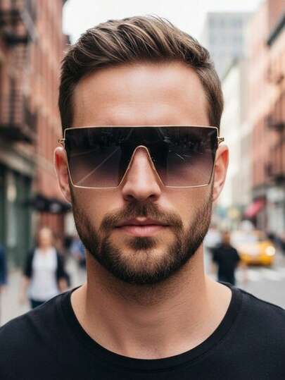 1副男士金属方框细腿复古经典休闲日常时尚酷炫嘻哈设计户外旅行街头时尚眼镜