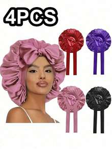 1pc Valentine's Day Women's Sleeping Cap, Elastic Strap Design, Silky Smooth, Colorful Satin Material, Casual Home Daily Hair Care Sleeping Cap, Christmas Gift Hair Sleep Cap - Deep Bean Paste - View 14