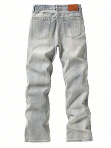 Quần jeans ống loe phong cách đường phố, kiểu dáng đơn giản, thiết kế ống loe, quần ống đứng đa năng, có nút và khóa kéo, thích hợp làm quà tặng cho chồng hoặc bạn trai - Màu xanh lam - Xem 2