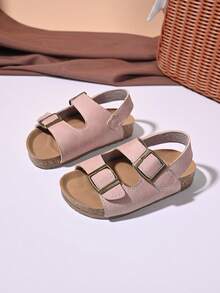 女童蕾丝花卉绒面革凉鞋 – 可调节踝带，闭趾设计，柔软鞋垫，优雅夏季幼儿派对鞋履 - 粉色 - 查看 2