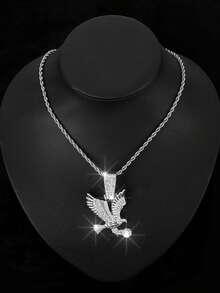 1件镶满水钻的动物吊坠项链，欧美风格男士链项链，个性化嘻哈配饰，百搭 - 銀色 - 查看 17