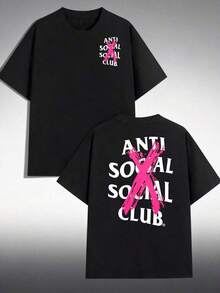 1pc Women's Casual Round Neck Cotton T-Shirt Women's Sports T-Shirt Men's T-Shirt Couple T-Shirts Valentine's Day Gift Birthday Gift Christmas Gift Unisex T-Shirt Suitable For All Seasons, With The Anti Social Club Motif - 5 - 查看 6