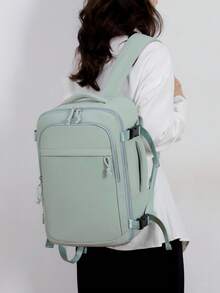 1pc Large Capacity Lightweight Travel Backpack, Women's Work Bag, Portable With Luggage Strap Design. College Style Backpack With Shoe Compartment. Waterproof Business Large Capacity Daily/Weekend Bag, TSA Compliant, With USB Charging Port. - Green - View 5