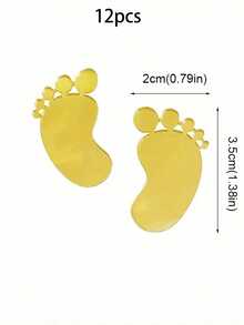 6pcs Gold Acrylic Baby Shower Footprint Cake Toppers - Elegant Gender Reveal Party And Birthday Party Decorations, Realistic Footprint Design, Perfect For Baby Shower And Celebration Cakes, Baby Shower Decorations - Gold - View 6