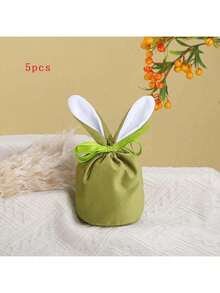 5pcs Creative Easter Bunny Ear Plush Bag Gift Box, Wedding Candy Box, Cute Easter Decoration, Valentine's Day - Green - View 9
