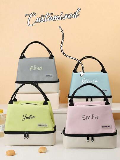 Custom Stylish Insulated Tote Bag/Lunch Bag, Customizable With Your Name. Large Capacity, Made From Soft, Reusable Polyester Fabric, Featuring Double Handles And A Zipper. Portable, Durable, And Fashionable, Perfect As A Lunch Bag Or Picnic Bag. Cute, Refined, And Simple, Suitable For Students, Beginners, And Office Workers. Ideal For Offices, Universities, Work, Business, Commuting, Outdoor Activities, Travel, And Outings.