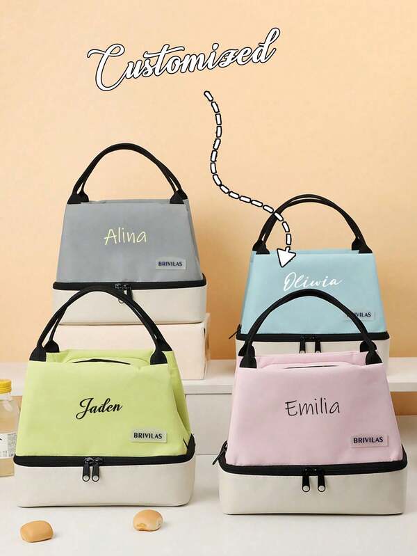 Custom Stylish Insulated Tote Bag/Lunch Bag, Customizable With Your Name. Large Capacity, Made From Soft, Reusable Polyester Fabric, Featuring Double Handles And A Zipper. Portable, Durable, And Fashionable, Perfect As A Lunch Bag Or Picnic Bag. Cute, Refined, And Simple, Suitable For Students, Beginners, And Office Workers. Ideal For Offices, Universities, Work, Business, Commuting, Outdoor Activities, Travel, And Outings.